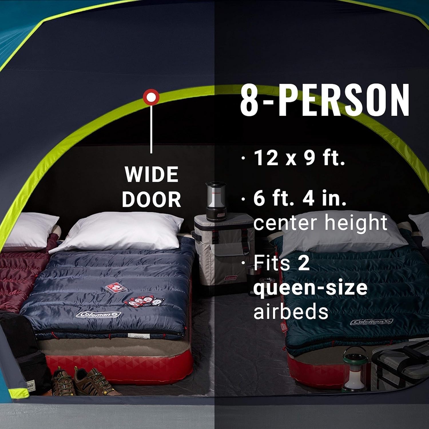 Coleman Skydome Camping Tent with Dark Room Technology, 4/6/8/10 Person Family Tent Sets Up in 5 Minutes and Blocks 90% of Sunlight, Weatherproof Tent with Extra Storage and Ventilation