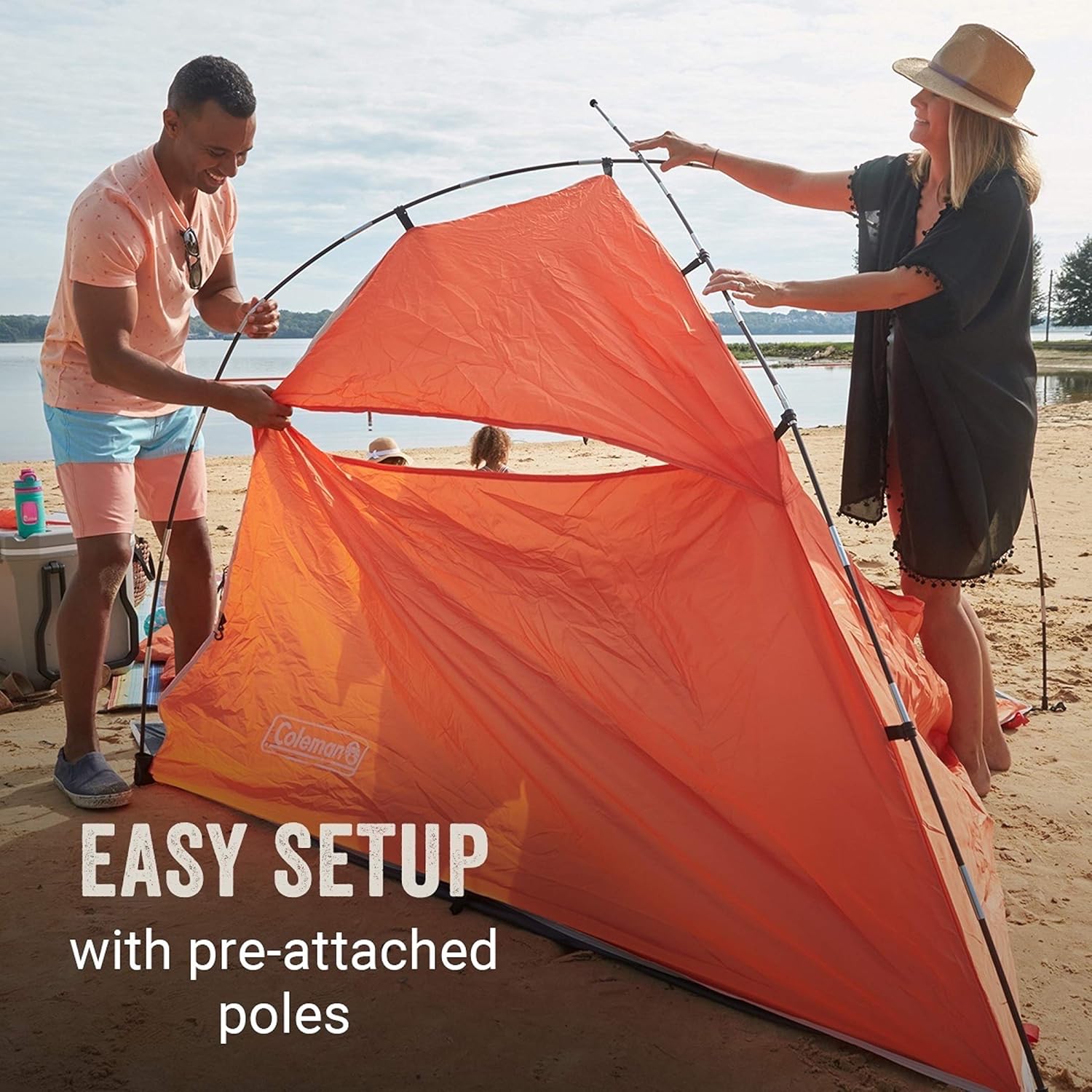 Tienda de campaña con dosel para playa Coleman, liviana y portátil, se instala en 5 minutos, protección solar UPF 50+, incluye bolsas de arena y estacas para resistir el viento, ideal para playa, parque, patio y picnics 