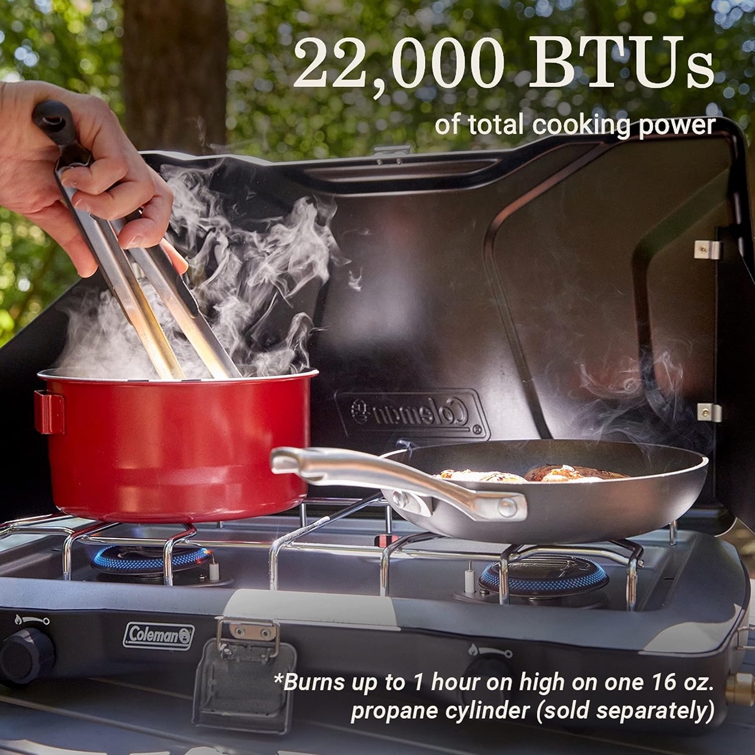 Coleman Triton+ 2-Burner Propane Camping Stove, Push-Button Instant Ignition, Portable Camp Grill, Adjustable Burners, Wind Guards, 22,000 Total BTUs of Power, Beach Cookouts, Backyard BBQ, Tailgating