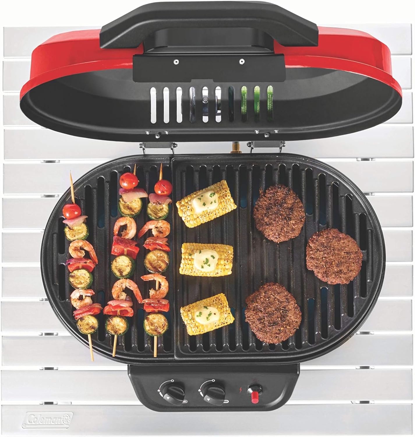 Coleman RoadTrip 225 Portable Tabletop Propane Grill, Gas Grill with 2 Adjustable Burners, Instastart Ignition, & 11,000 BTUs of Power for Camping, Tailgating, Grilling & More