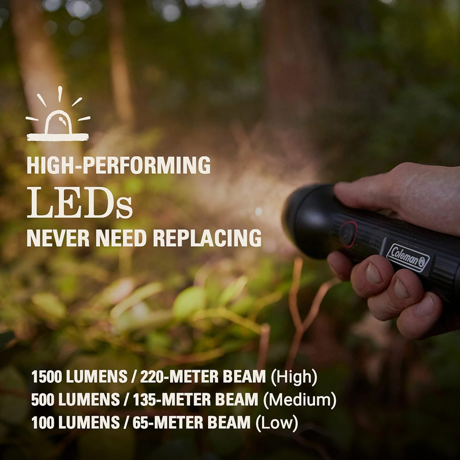 Coleman Classic Recharge 800/1500 Lumens Premium Flashlight, Impact & Water-Resistant Lightweight Flashlight with Rechargeable Battery, LEDs Never Need Replacing, Great for Camping or Emergencies