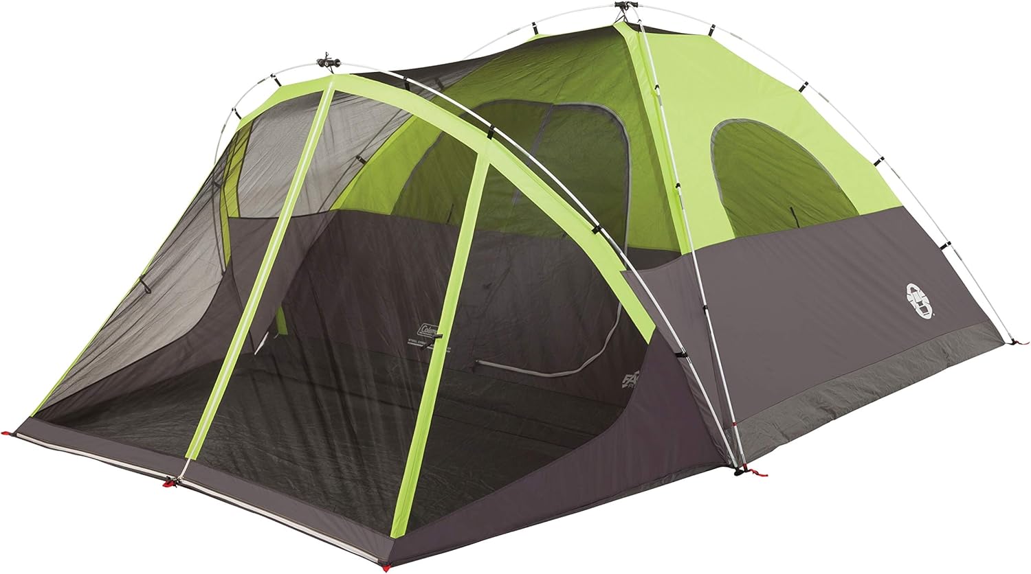Coleman Steel Creek Fast Pitch Dome Camping Tent with Screened Porch, 6-Person Tent Includes Pre-Attached Poles, Integrated Rainfly, and Screened-In Porch, Sets Up in 7 Minutes