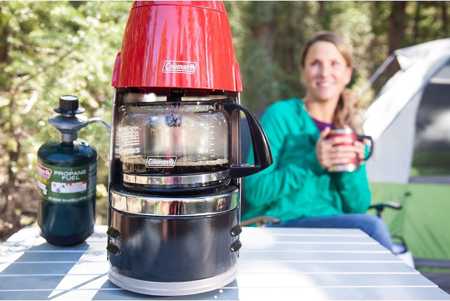 Coleman QuikPot 10-Cup Propane Coffee Maker, 4500 BTUs Brews 10 Cups in 18 Mins, Efficient Coffee Brewer for Camping, Hunting, Tailgating, & More, Dishwasher Safe