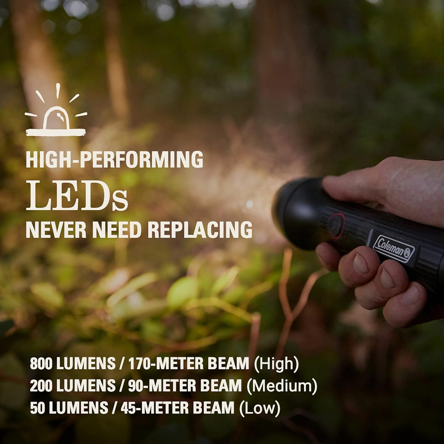 Coleman Classic Recharge 800/1500 Lumens Premium Flashlight, Impact & Water-Resistant Lightweight Flashlight with Rechargeable Battery, LEDs Never Need Replacing, Great for Camping or Emergencies
