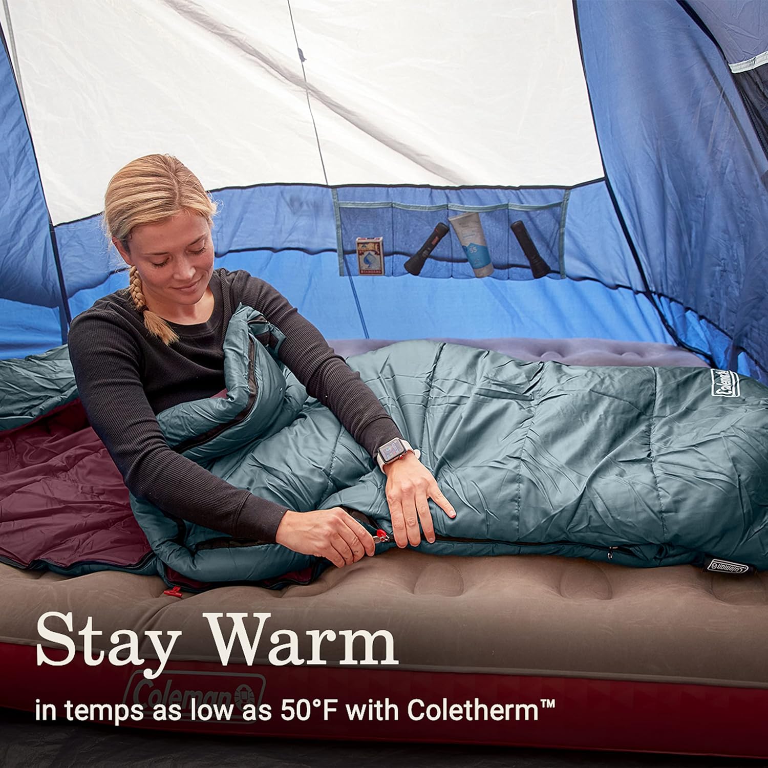 Coleman Tidelands Mummy Sleeping Bag, Cool-Weather 30°F/40°F/50°F Camping Sleeping Bag for Adults with Insulation, Heat Retention, and Easy-Zip, Big & Tall