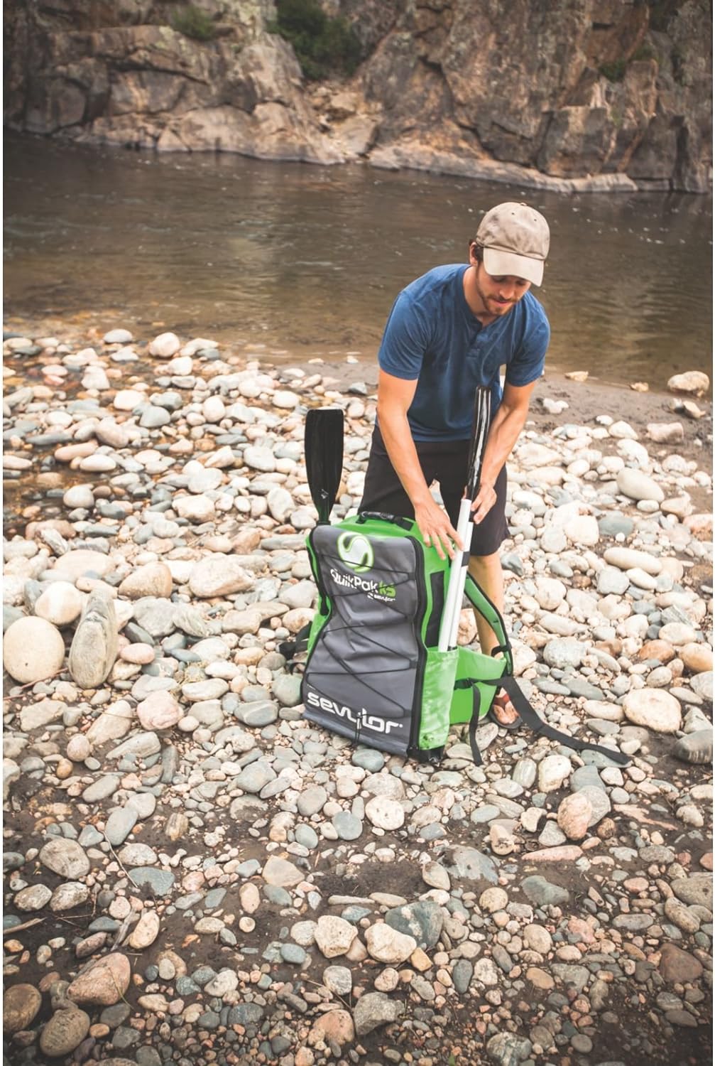 Sevylor QuickPak K5 24 Gauge PVC Polyester 1 Person Inflatable Kayak w/Hand Pump, Paddle, Double Lock Valves and Easy To Carry Backpack System, Gray