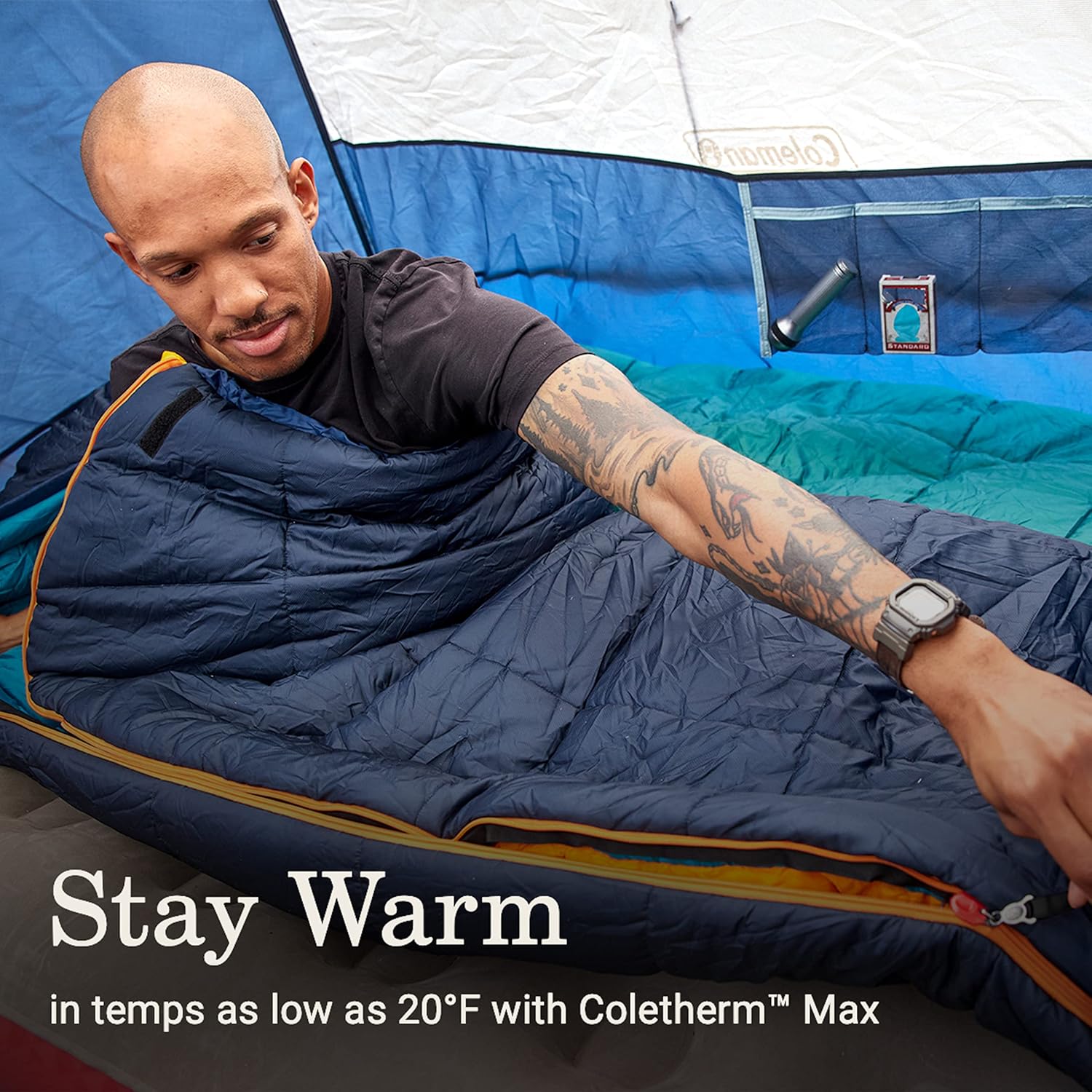 Coleman Big Bay Mummy Sleeping Bag, Cool-Weather 0°F/20°F/40°F Camping Sleeping Bag for Adults with Foot Ventilation and Compression Stuff Sack, Big & Tall