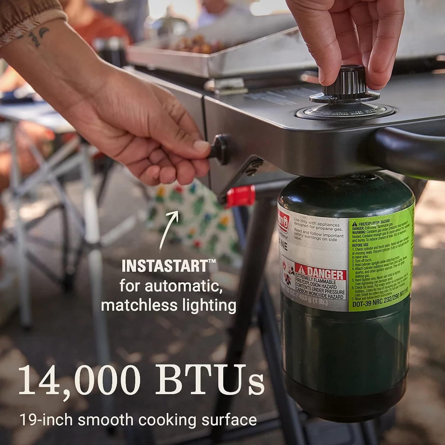 Coleman RoadTrip Griddle, 19"/24" Propane Griddle with Instastart Ignition, Even Heat Distribution, Grease Tray & Optional Lid; Portable Griddle with Scissor Legs & Wheels for Camping & Tailgating