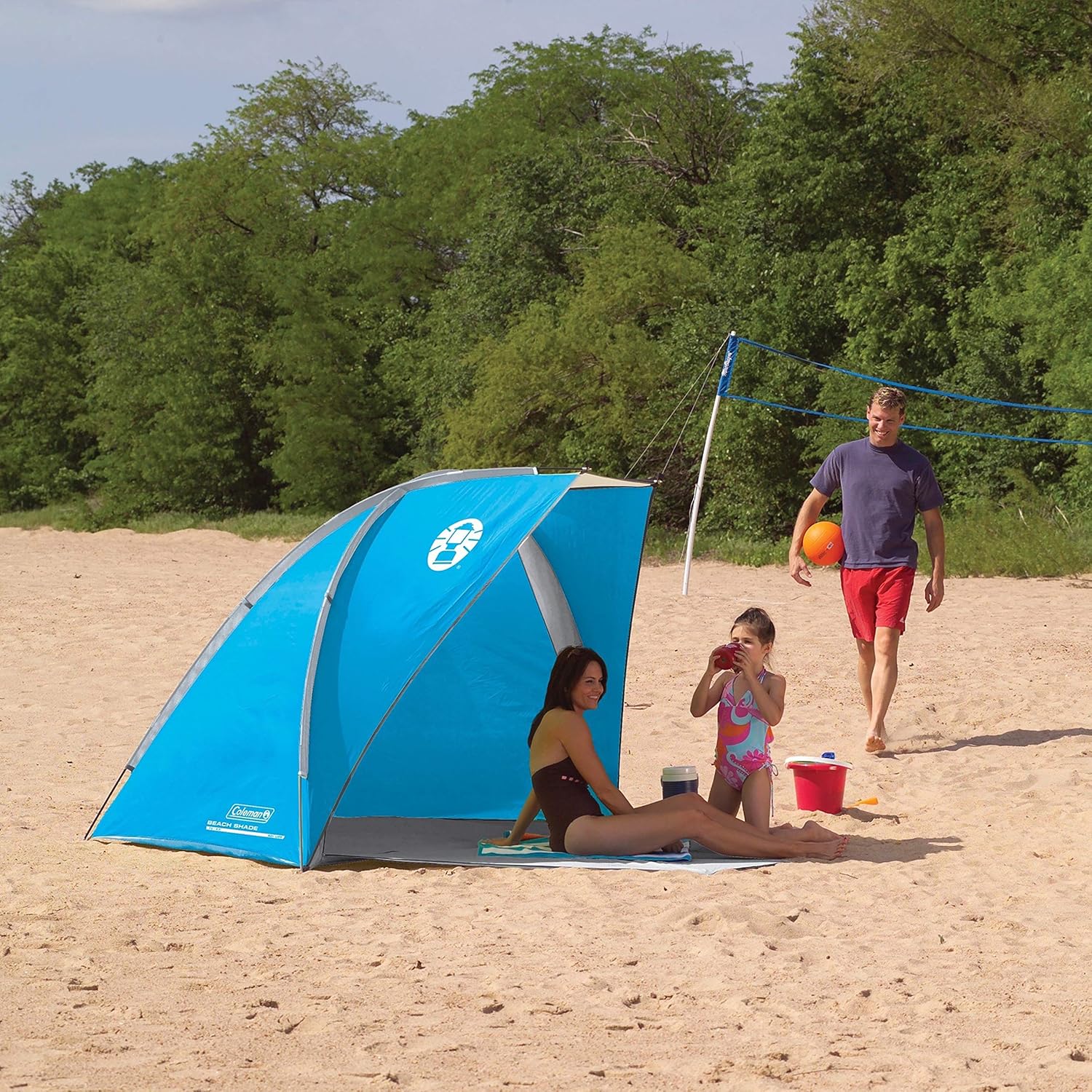 Tienda de campaña con dosel para playa Coleman, liviana y portátil, se instala en 5 minutos, protección solar UPF 50+, incluye bolsas de arena y estacas para resistir el viento, ideal para playa, parque, patio y picnics 