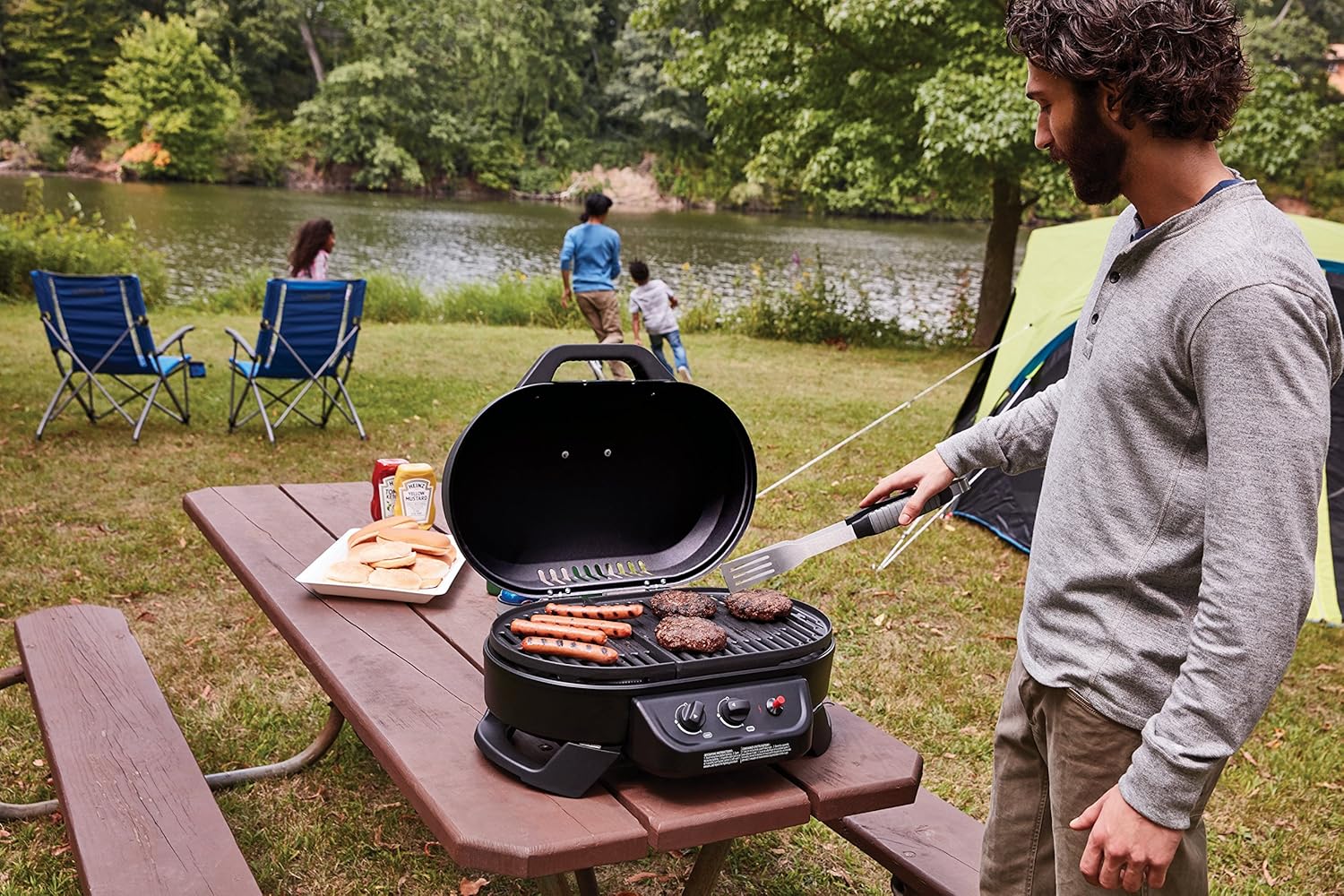 Coleman RoadTrip 225 Portable Tabletop Propane Grill, Gas Grill with 2 Adjustable Burners, Instastart Ignition, & 11,000 BTUs of Power for Camping, Tailgating, Grilling & More