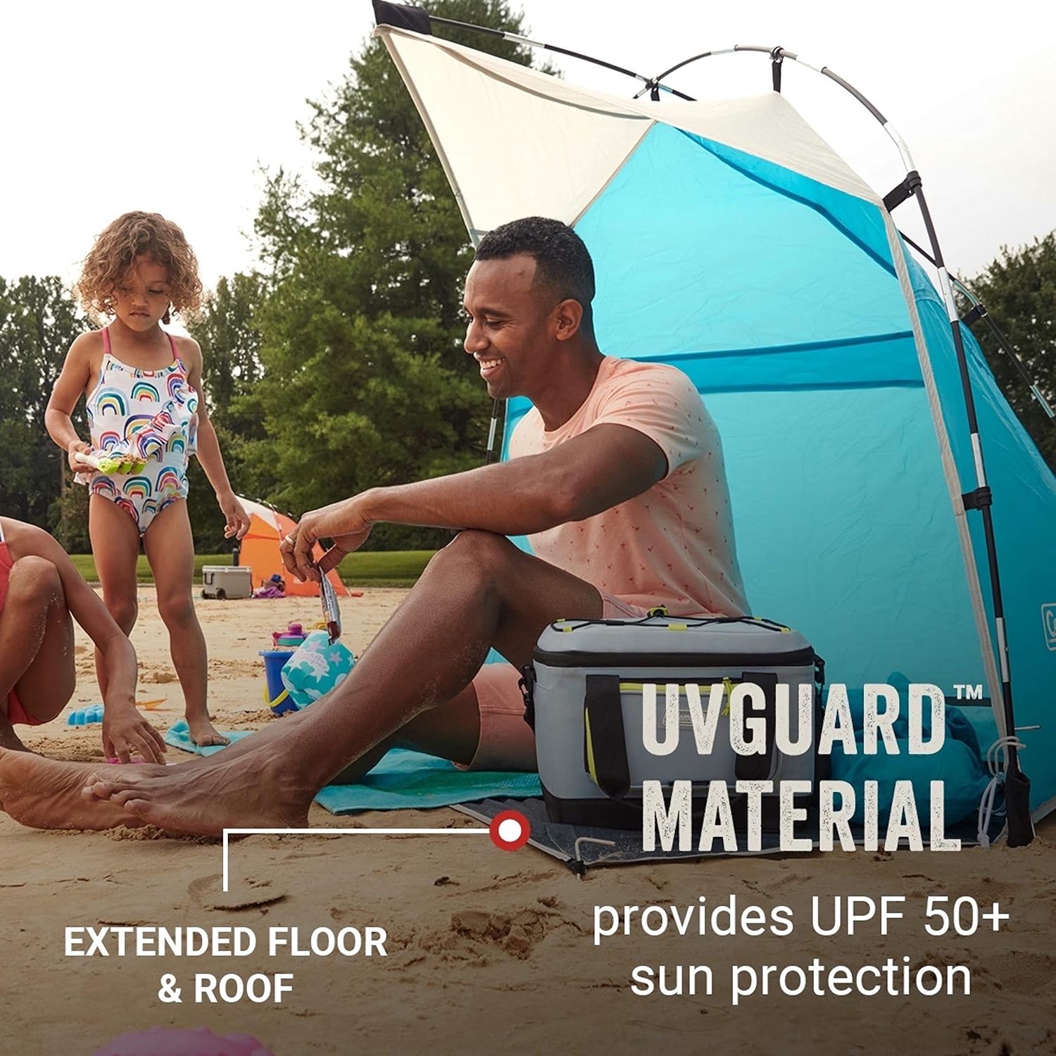 Tienda de campaña con dosel para playa Coleman, liviana y portátil, se instala en 5 minutos, protección solar UPF 50+, incluye bolsas de arena y estacas para resistir el viento, ideal para playa, parque, patio y picnics 