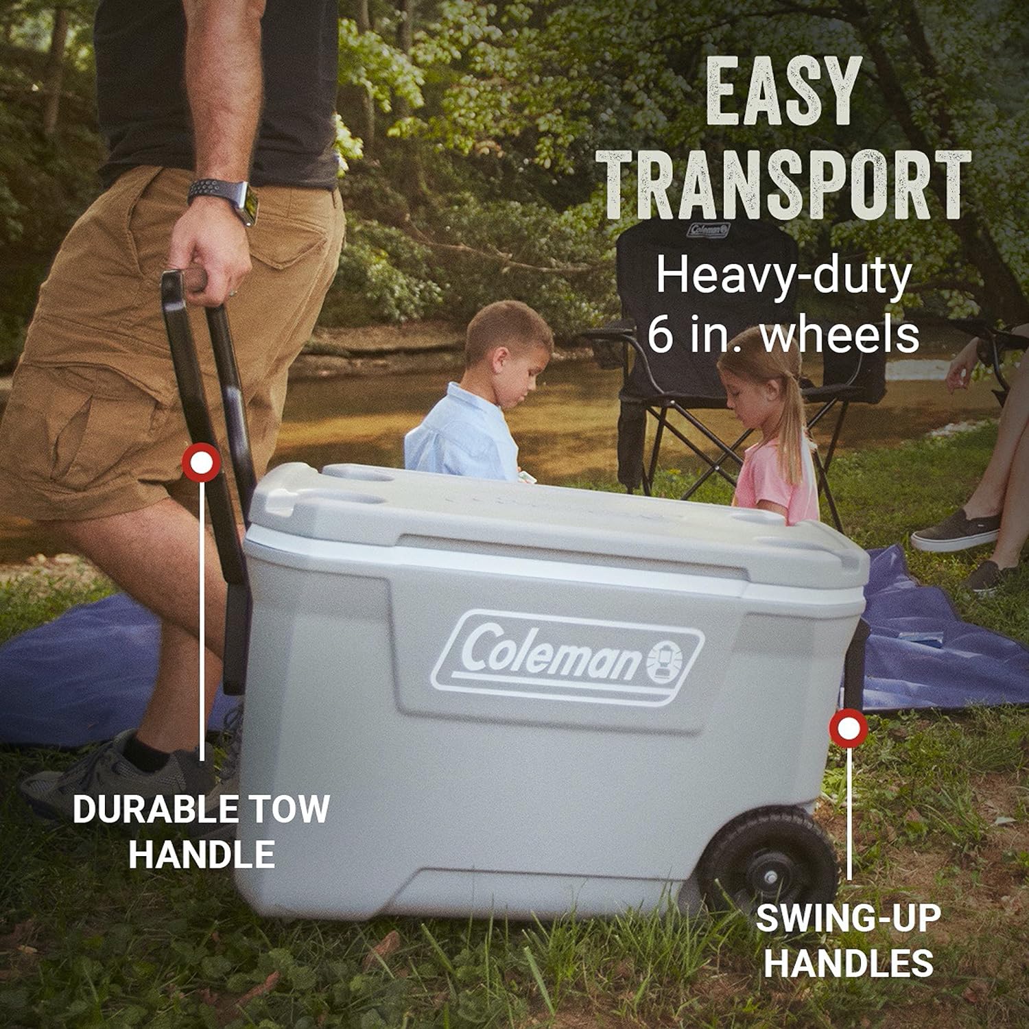 Coleman 316 Series Insulated Portable Cooler with Heavy Duty Wheels, Leak-Proof Wheeled Cooler with 100+ Can Capacity, Keeps Ice for up to 5 Days, Great for Beach, Camping, Tailgating, Sports, & More