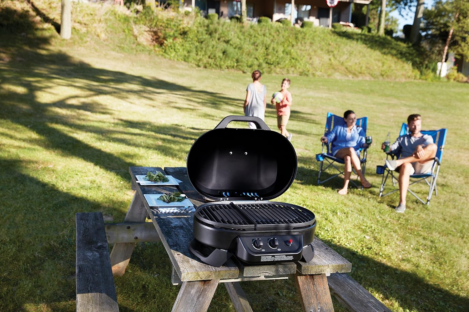 Coleman RoadTrip 225 Portable Tabletop Propane Grill, Gas Grill with 2 Adjustable Burners, Instastart Ignition, & 11,000 BTUs of Power for Camping, Tailgating, Grilling & More
