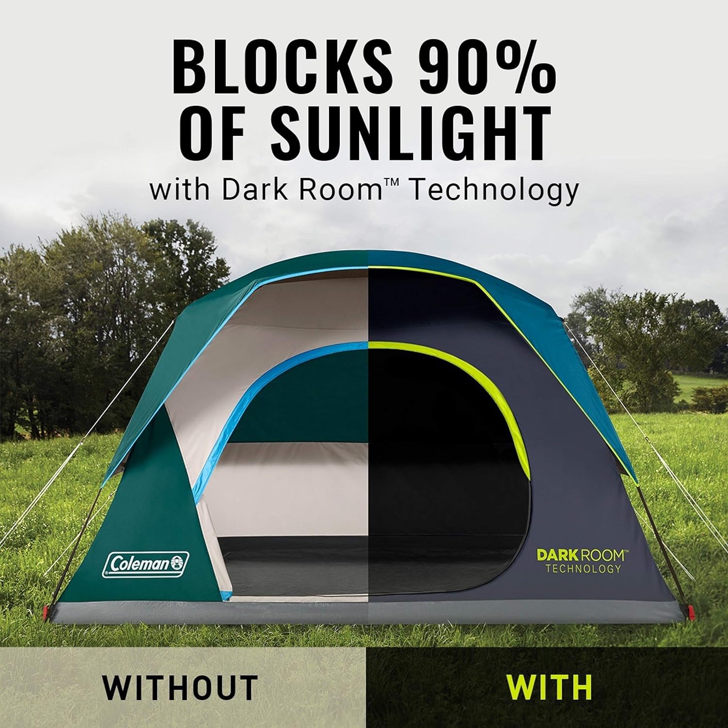 Coleman Skydome Camping Tent with Dark Room Technology, 4/6/8/10 Person Family Tent Sets Up in 5 Minutes and Blocks 90% of Sunlight, Weatherproof Tent with Extra Storage and Ventilation