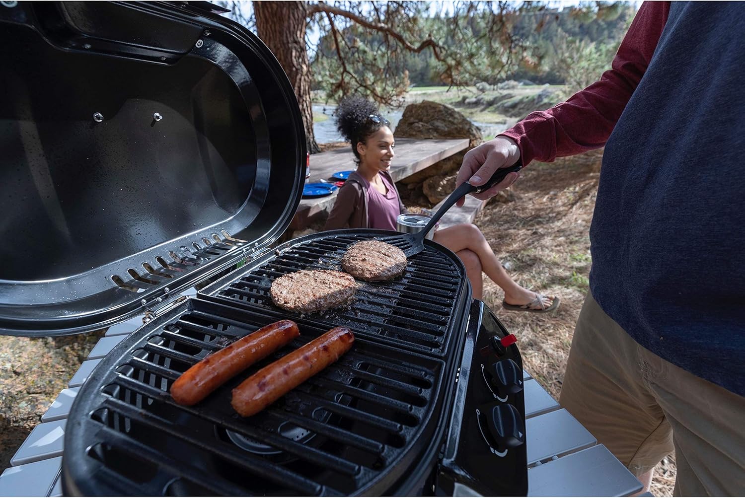 Coleman RoadTrip 225 Portable Tabletop Propane Grill, Gas Grill with 2 Adjustable Burners, Instastart Ignition, & 11,000 BTUs of Power for Camping, Tailgating, Grilling & More
