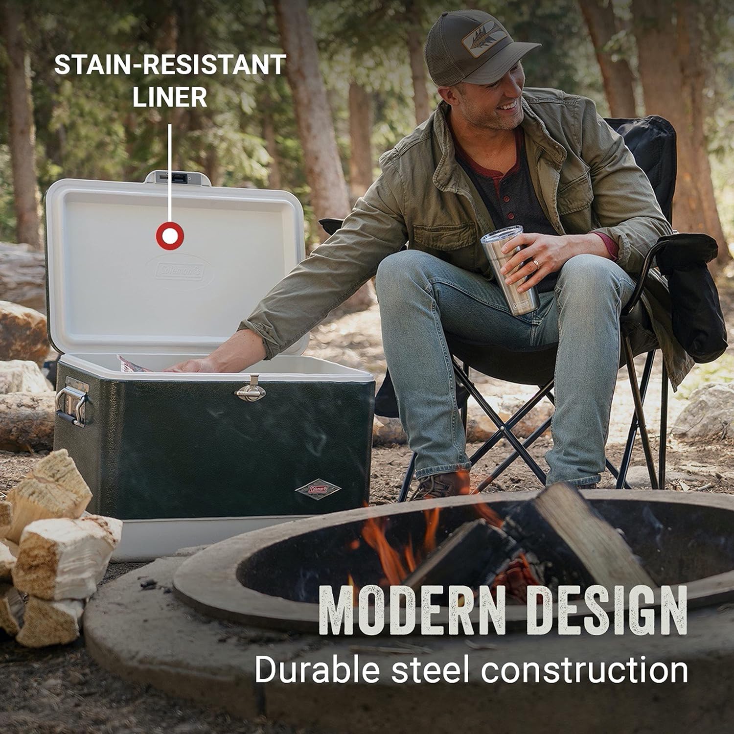 Coleman Cooler | Steel-Belted Cooler Keeps Ice Up to 4 Days | 54-Quart Cooler for Camping, BBQs, Tailgating & Outdoor Activities