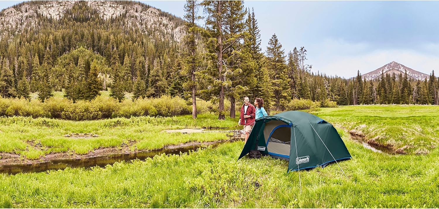 Coleman Skydome Camping Tent with Full-Fly Weather Vestibule, 2/4/6 Person Weatherproof Tent with Rainfly, Carry Bag, Storage Pockets, and Ventilation, Sets Up in 5 Minutes