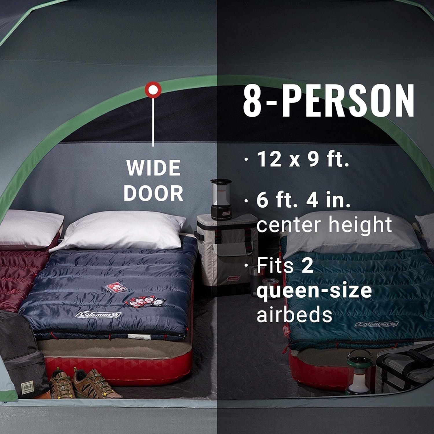 Coleman Skydome Camping Tent, 2/4/6/8 Person Weatherproof Tent with 5 Minute Setup, Includes Pre-Attached Poles, Rainfly, Carry Bag & Roomy Interior