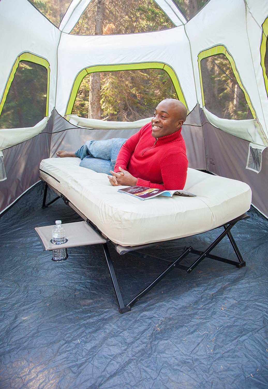 Coleman Camping Cot, Air Mattress, & Pump Combo, Folding Camp Cot & Air Bed with Side Table & Battery-Operated Pump, Great for Comfortable Outdoor Sleeping & Camping