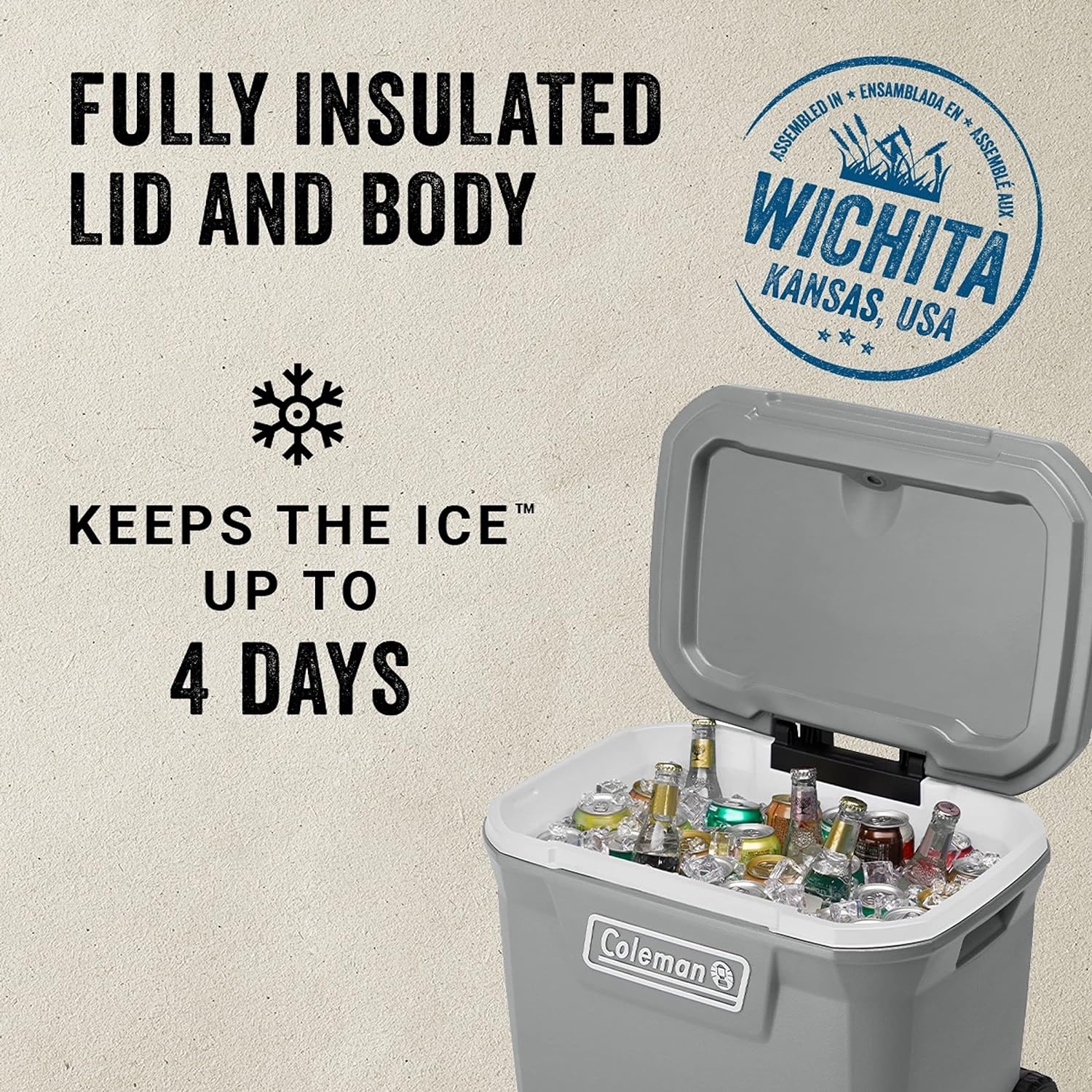 Coleman 316 Series Insulated Portable Cooler with Heavy Duty Wheels, Leak-Proof Wheeled Cooler with 100+ Can Capacity, Keeps Ice for up to 5 Days, Great for Beach, Camping, Tailgating, Sports, & More