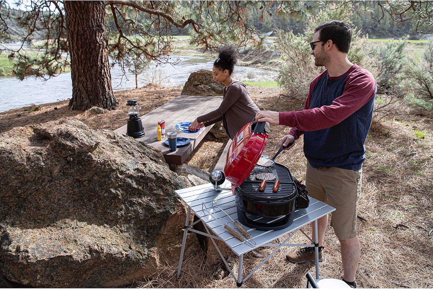 Coleman RoadTrip 225 Portable Tabletop Propane Grill, Gas Grill with 2 Adjustable Burners, Instastart Ignition, & 11,000 BTUs of Power for Camping, Tailgating, Grilling & More