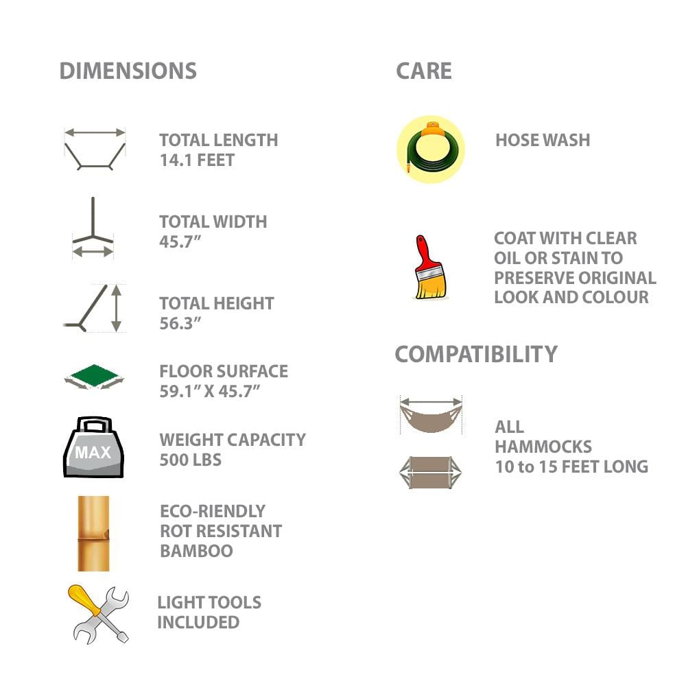 Olefin Double Quilted Hammock with Matching Pillow and Eco-Friendly Bamboo Stand