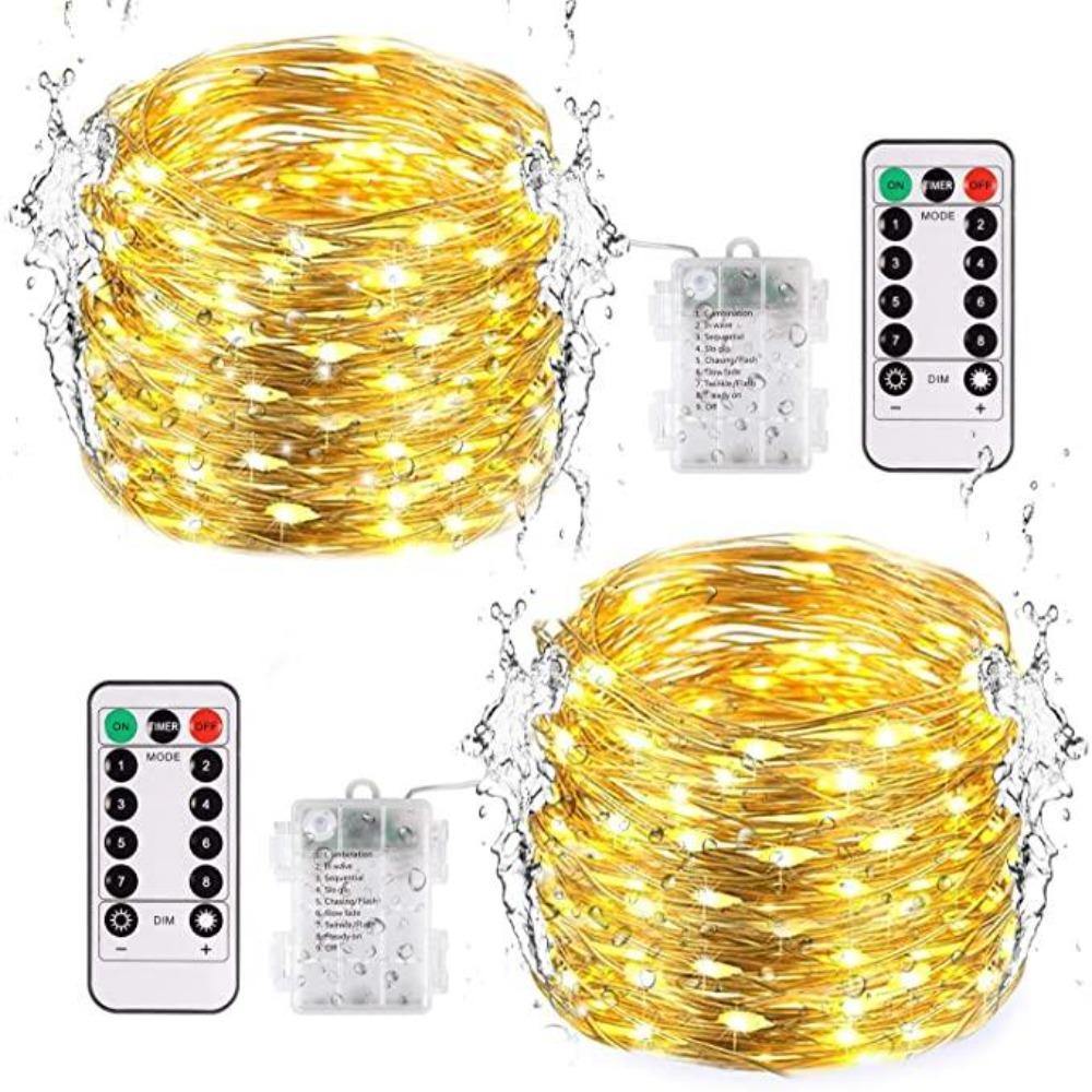Fairy Lights 2 Pack 33ft 100 LED Battery Operated with Remote